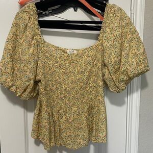 a.n.a Yellow Floral Smocked Blouse